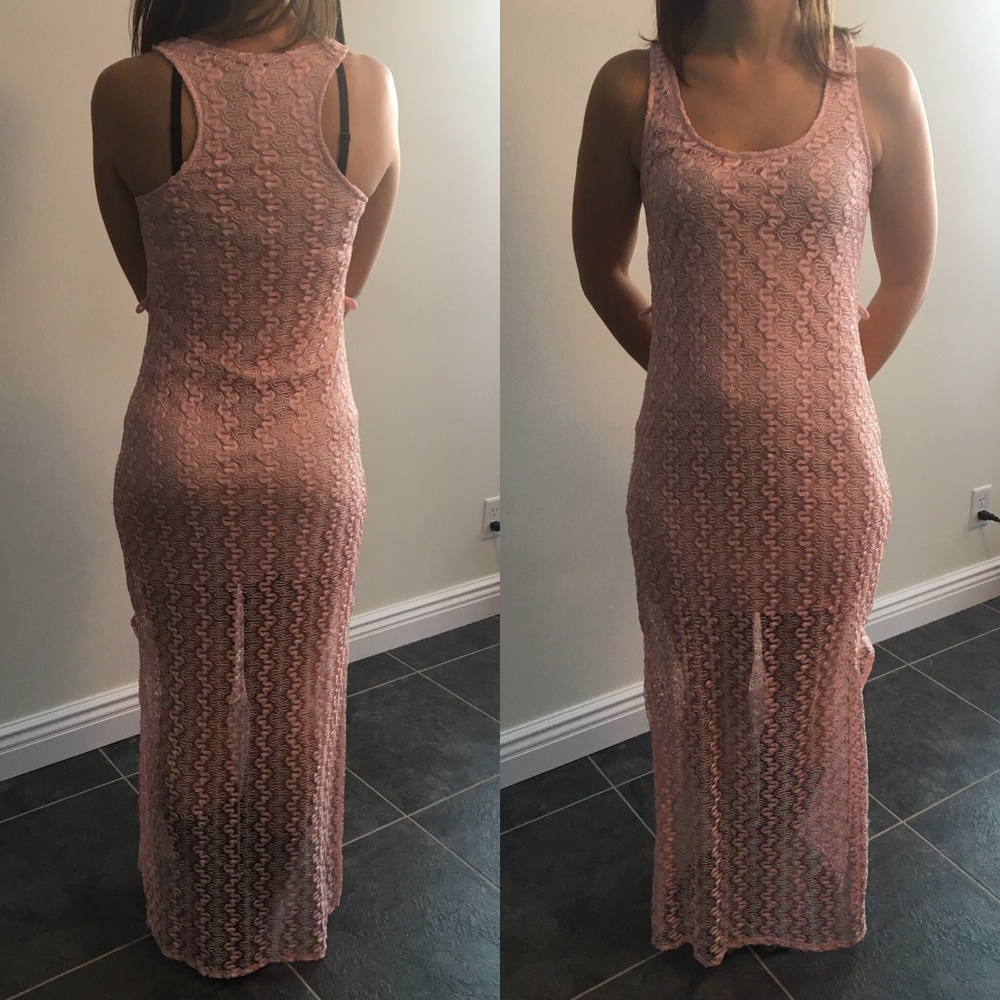 Pink lace overlay maxi dress